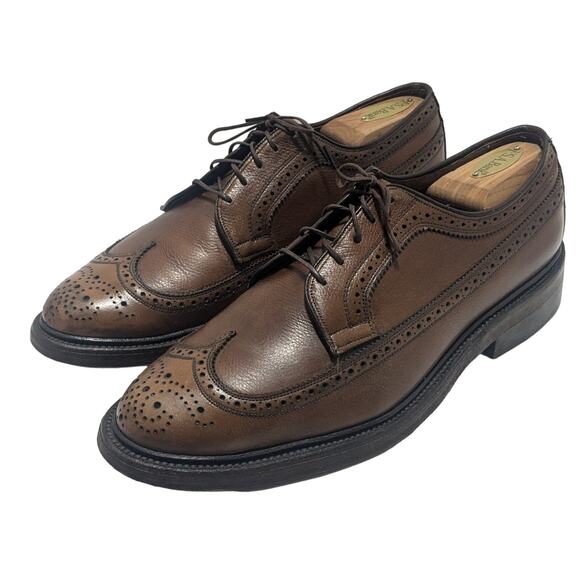 Vintage Mens Sz 9 D Allen Edmonds Macneil Nailess USA Longwing Wingtip Shoes